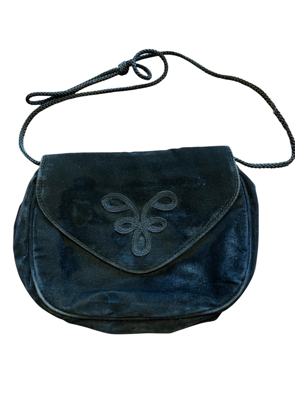 Vintage 1990’s Black Velvet Crossbody Bag with Decorative Stitching